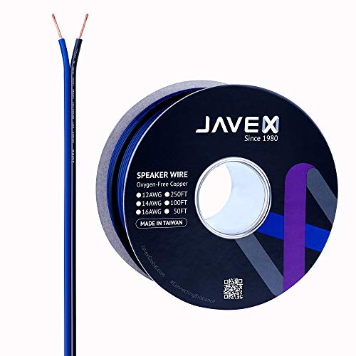 JAVEX Lautsprecherkabel 16-Gauge AWG [Sauerstofffreies Kupfer 99,9%] Litzenkupfer, blau/schwarz, Kabel für HiFi-Systeme, Verstärker 50 Fuß [15,25 M]