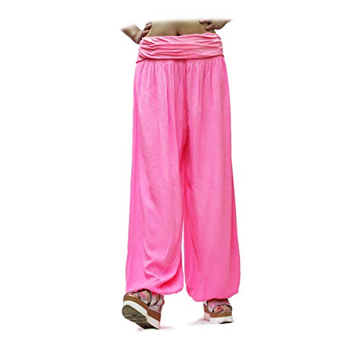 Glamexx24 Damen XXL Leichte Pumphose Haremshose Freizeithose Sommerhose Hose mit vielen Muster, Neon Pink, M/L