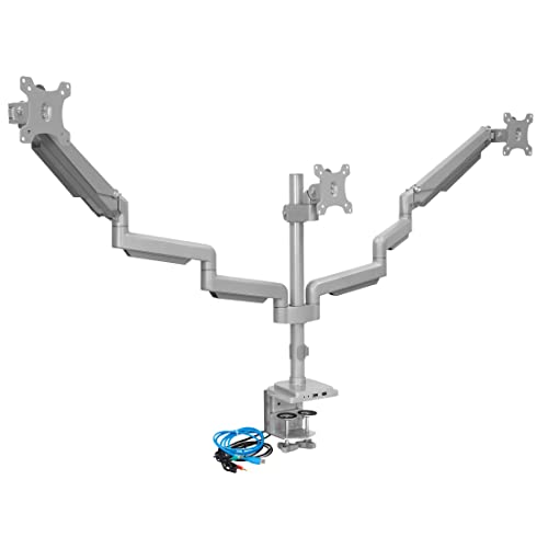 Mount-it! Dreifache Monitorhalterung | Schreibtischständer mit USB- und Audioanschlüssen | Höhenverstellbare Arme für DREI 24 27 30 32-Zoll-VESA-Bildschirme | C-Klemme enthalten