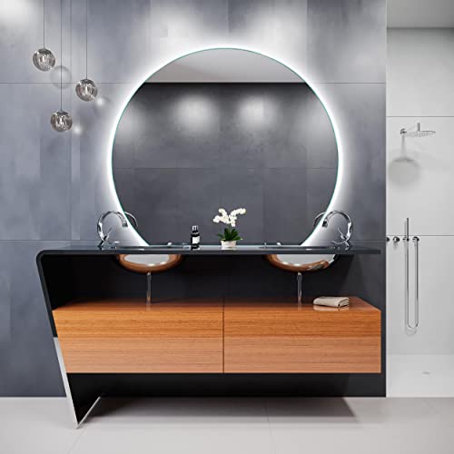 SARAR | Halbrunder Spiegel mit Ambientebeleuchtung, Anas C1 LED-Spiegel Halbkreis, Badezimmerspiegel | 66 x 80 (D) cm