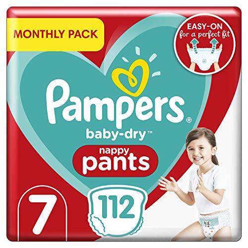 Pampers Baby-Dry Windelhöschen Größe 7 Monatliche Sparung, 112 Windelhöschen, 17 + kg, Monatspackung