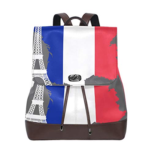 FANTAZIO Rucksäcke Frankreich Map Eiffel Schulranzen Leder Daypack