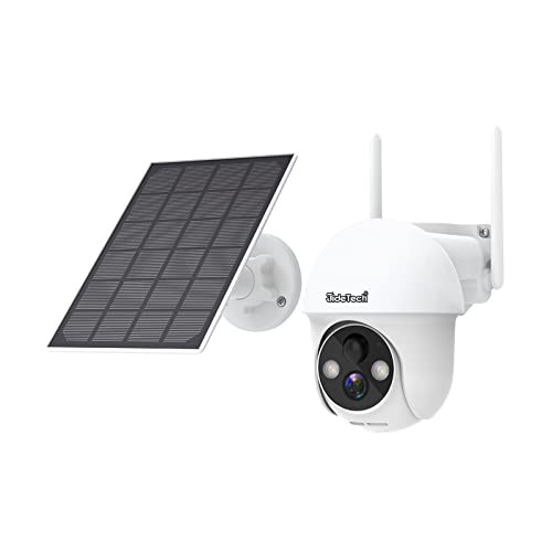 Solar Überwachungskamera Aussen Akku 9600mAh, 2MP PTZ WiFi Dome WLAN Kamera mit Solarpanel,PIR und Radar Erkennung,Ton- und Lichtalarm,Farb-Nachtsicht, 2-Wege-Audio 20M Nachtsicht, SD-Kartenslot