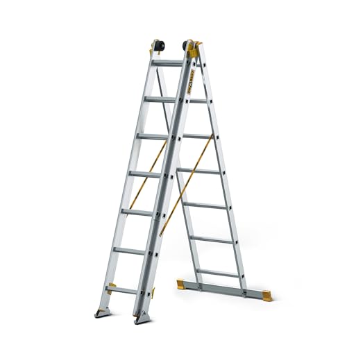 DRABEST - MAX Aluminium Profi Leiter - 3 x 7 Stufen - rutschfeste Sprossen - 4,41 m lang - bis 150 kg - 3-teilig - für Baustelle - Mehrzweck-, Steh-, Auszieh-, Klapp-, Treppenleiter - Verstellbar