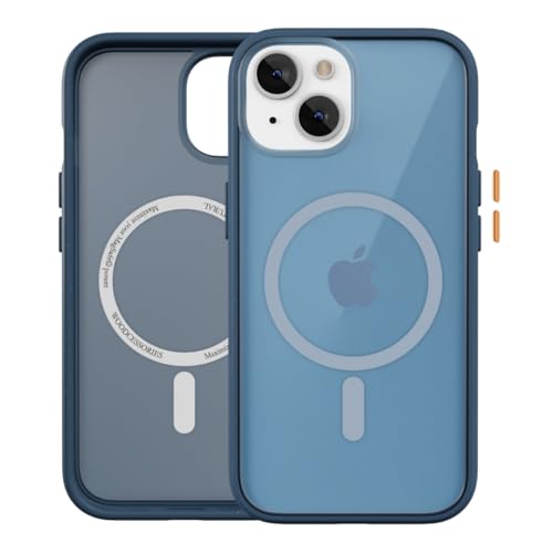 Woodcessories - Magnetisches Bio Clear Case transparent kompatibel mit iPhone 15 Hülle durchsichtig mit Magnet, blau, Nachhaltig