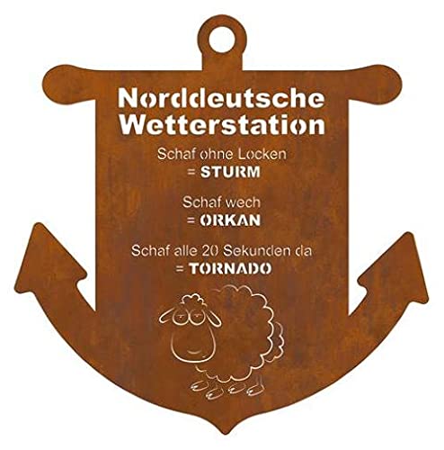 Norddeutsche Wetterstation H65 cm Edelrost Schaf Wettervorhersage Dekoschild Stabil Rostdeko Rostschild