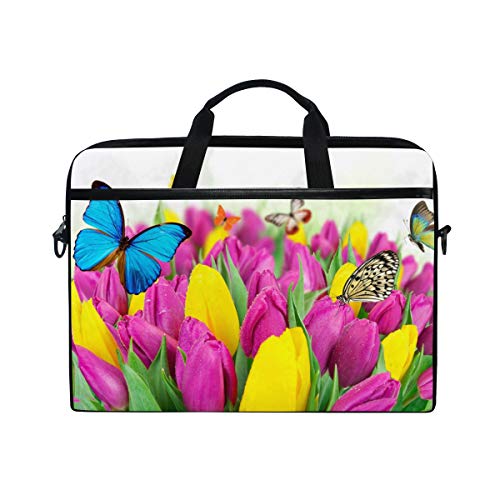 LUNLUMO Tulpen und Schmetterlinge 38,1 cm (15 Zoll) Laptop- und Tablet-Tasche, strapazierfähige Tablet-Hülle für Business/Uni/Damen/Herren