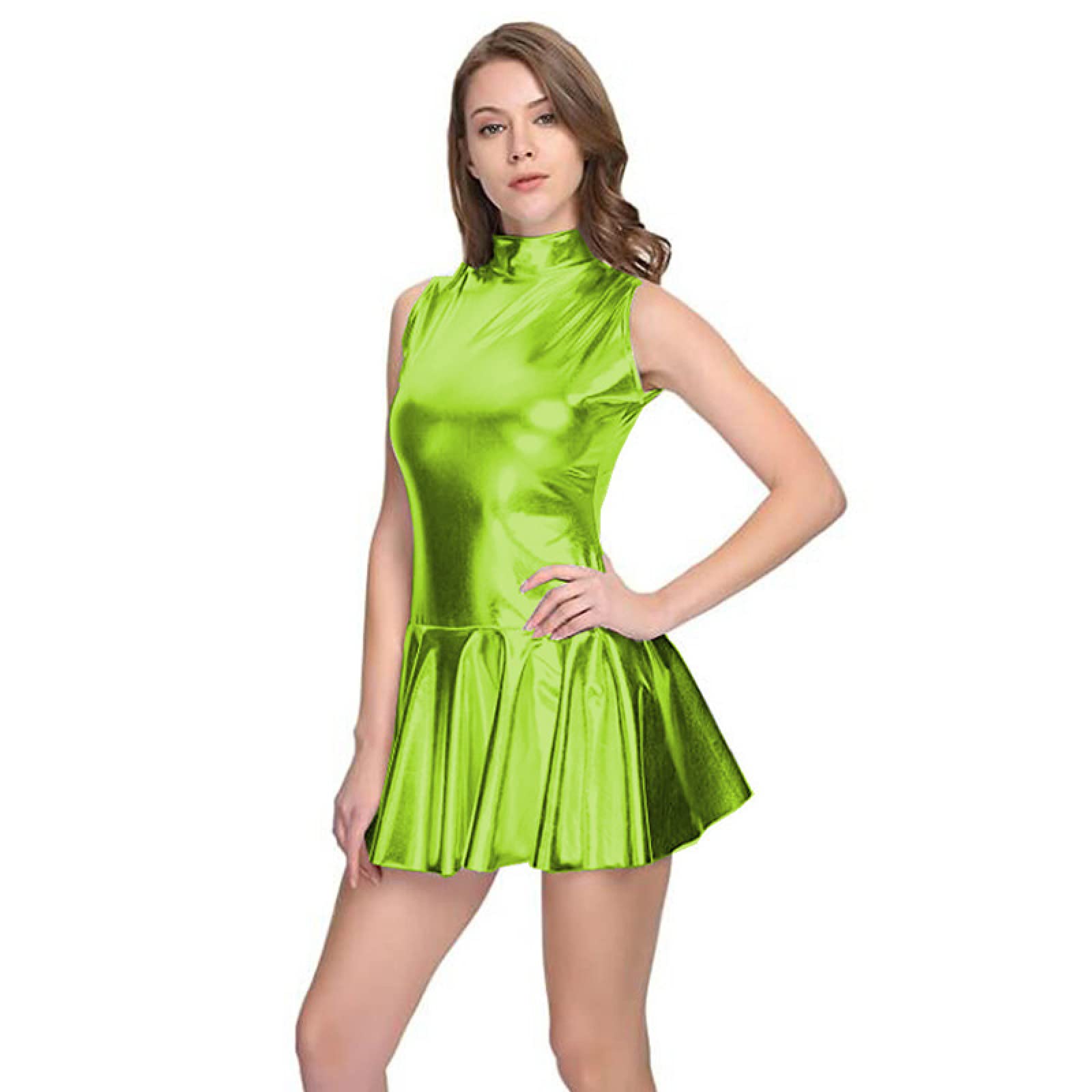 Women Turtleneck A-Line Bodycon Mini Casual Dress,Light Green,S