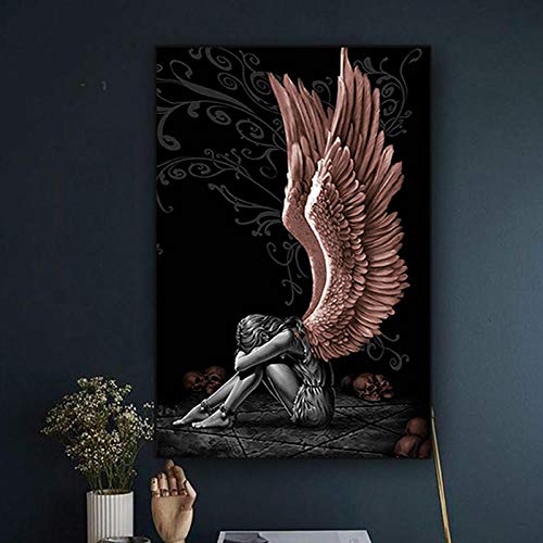 WXDQ Engel und Teufel grau Charakter Flügel Schädel Poster und Leinwand Kunst Bild für Wohnzimmer Dekor-50x70cmx1 Stück kein Rahmen
