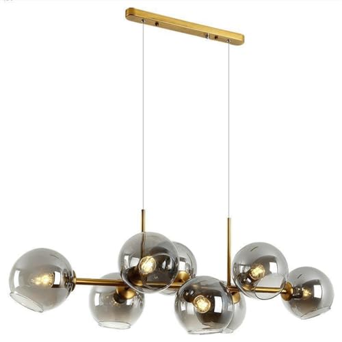 8-Light Modern Globe Pendelleuchte Mid Century Vintage Sputnik Gold Pendelleuchte Mit Klarglas Lampenschirm Bauernhaus Linearer Kronleuchter Für Esszimmer Kücheninsel,Grau