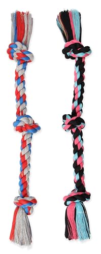 Mammoth Kauspielzeug mit 3 Knoten, hochwertiges Baumwoll-Polyester-Seil für Hunde, interaktives Seil, Hundespielzeug, 50,8 cm, 2 Stück, verschiedene Farben