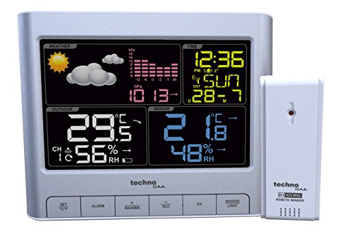 Technoline WS 6449 moderne Wetterstation mit LED-Anzeige, sowie Temperatur- und Luftdruckanzeige, Wettervorhersage mit Hilfe von Wettersymbolen, silber, 15,9 x 4,3 x 13 cm