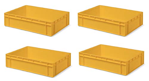 4 Stk. Transport-Stapelkasten TK614-0, gelb, 600x400x145 mm (LxBxH), aus PP, Volumen: 26 Liter, Traglast: 45 kg, lebensmittelecht, hochwertige Industriequalität