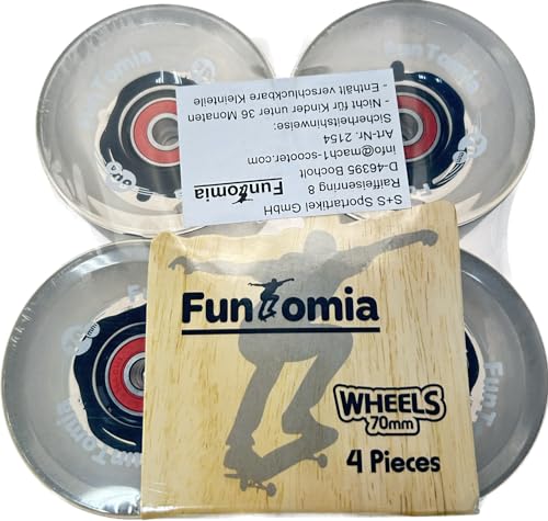 FunTomia 4 Stück (LED) Longboard/Skateboard Rollen (Big Wheels) in 70x51mm 80A inkl. Mach1® Kugellager und Metall Spacer 80A Rollenhärte