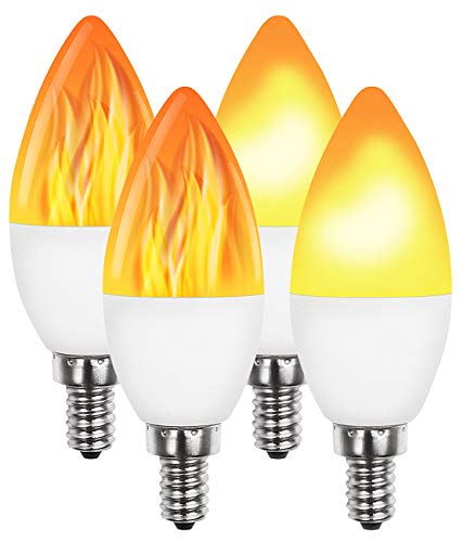 Luminea Flackerlicht: 4er-Set LED-Lampen mit Flammeneffekt, 3 Beleuchtungs-Modi, E14, 2 W, (Flammen LED, Glühbirne Flammeneffekt E14, Gartenleuchte)