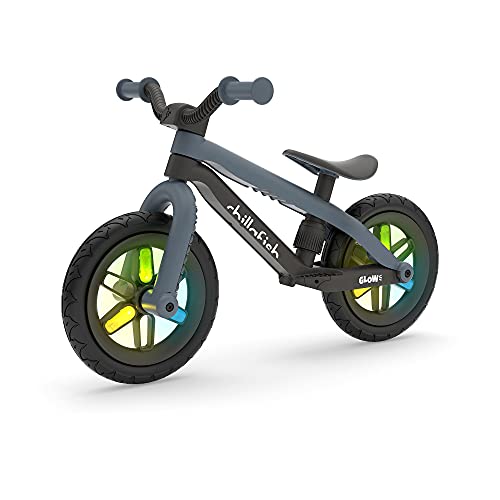 Chillafish BMXie Glow leichtes Laufrad mit beim Fahren aufleuchtenden Rädern, für Kinder von 2 bis 5 Jahren, 12-Zoll-pannenfreie-Gummireifen, Verstellbarer Sitz ohne Werkzeug - Anthrazit
