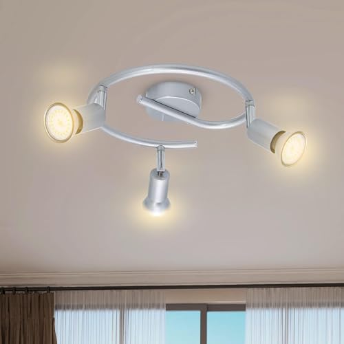 3 Flammig GU10 Deckenlampe LED Schwenkbar Deckenstrahler Matt Nickel Moderne 230V Küchenlampe inkl. 3x 5W 3000K Warmweiß 500LM Glühbirne