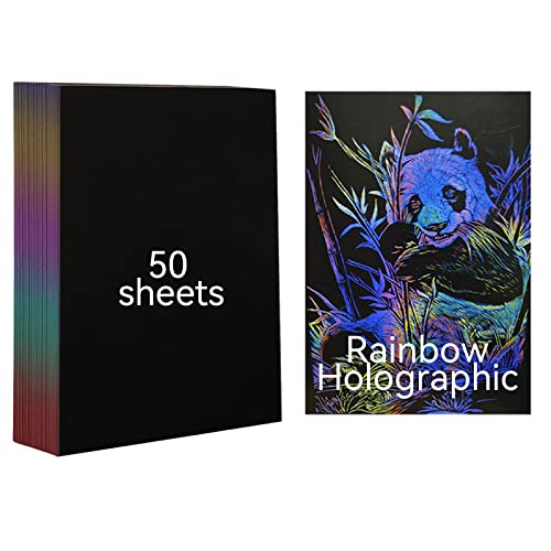 50 Stück A4 Regenbogen Laser Kratzpapier, geeignet für Lasergravur und Lasermarkierung, kreatives Bastel-Geschenkset, Gravurmaterialien