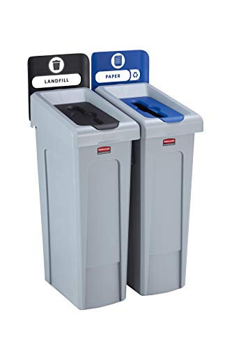 Rubbermaid Commercial Products Slim Jim Recycling Station Bundle 2 Stream – Deponie (Schwarz) / Papier (Blau)