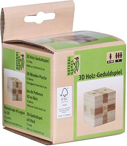 VEDES Großhandel GmbH - Ware HY1116S 61421084 NG 3D Holz-Geduldspiel Wuerfel #4,5cm 0061421084, 3 Stück