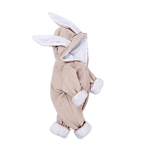 Baby Kaninchen Ohr Zipper Romper Neugeborenen Mit Kapuze Bunny Body Jungen Overall Mädchen Playsuits (EINE Beige,0-3 monate)