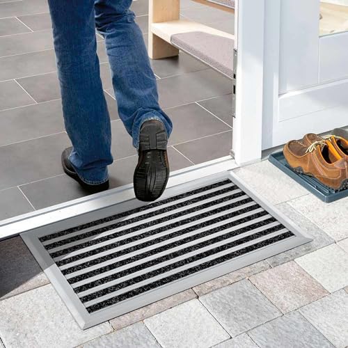 Nicoman Aluminium - Fußabstreifer für außen und innen | Fußmatte mit hoher Reinigungswirkung & attraktiver Metall Optik | Fußmatten für die Haustür