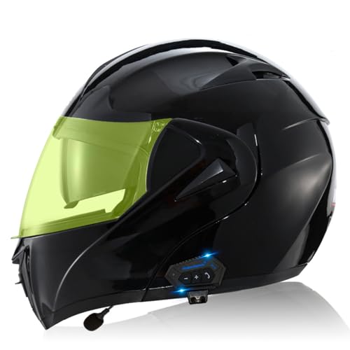 ZHXIANG Motorradhelm Bluetooth, hochklappbare Integral-Motorradhelme, modularer Motorradhelm, DOT/ECE-Zertifiziert, integriertes Bluetooth-Headset J,M=57-58CM