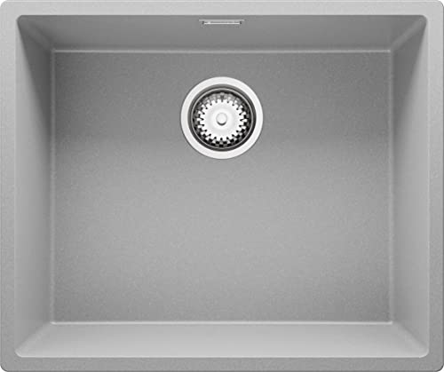 Spülbecken Grau 56 x 47 cm, Granitspüle + Siphon Klassisch, Küchenspüle ab 60er Unterschrank, Einbauspüle von Primagran
