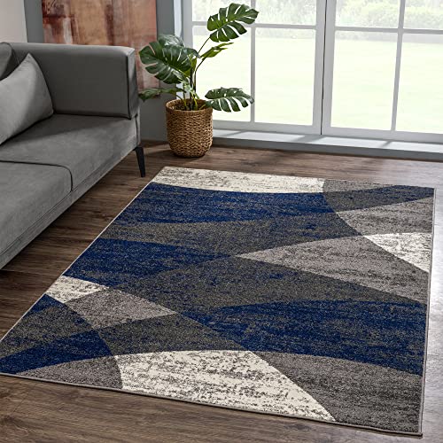 Sanat Teppich Vintage - Modern Teppiche für Wohnzimmer, Kurzflor Teppich in Blau, Öko-Tex 100 Zertifiziert , Größe: 160 x 230 cm