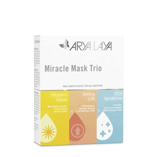 ARYA LAYA Miracle Mask Trio | Multi-Masking: Gesichtsmasken im Set für alle Hauttypen | mit Glow-Effekt, Glättungs-Effekt & Beruhigungs-Effekt | 3 x 30 ml
