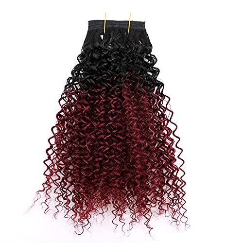 Haarseil 100G / Stück Kurze Afro Kinky Curly Hair Webart Braune Farbe Hochtemperatur-Kunsthaarverlängerung-T1B/Burgund_14 Zoll 1 Stück