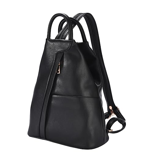 DONBOLSO Damen Rucksack Tasche Umhängetasche 2-in-1 - Ledertaschen Frauen mit verstärktem Boden - Verstellbarer Riemen - Schwarz