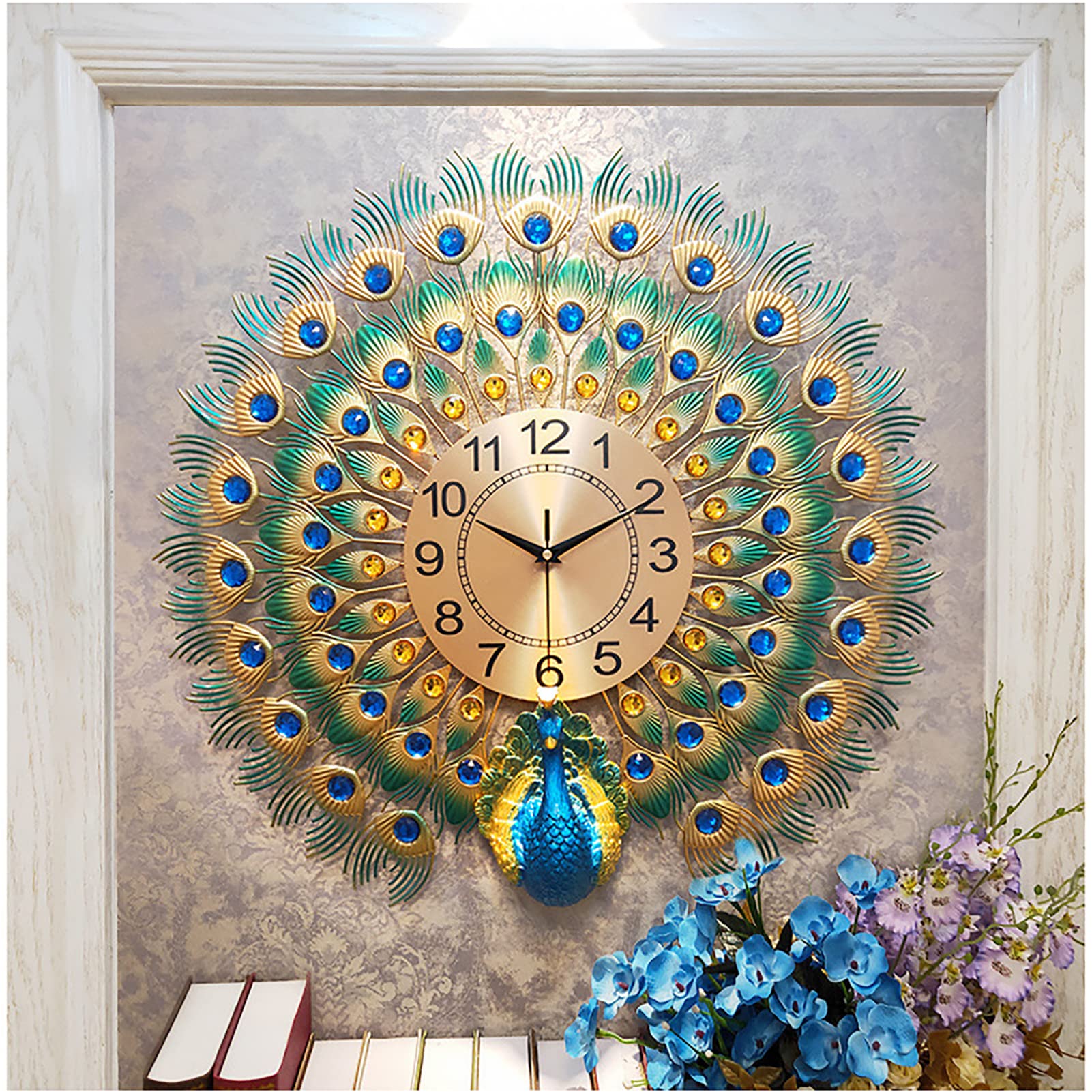 Hengqiyuan Pfau Uhr Wanduhr Geeignet für die Wanddekoration des Wohnzimmers Schlafzimmer Kreative Persönlichkeit Kunst Dekoration Wanduhr Große,60 * 60 cm