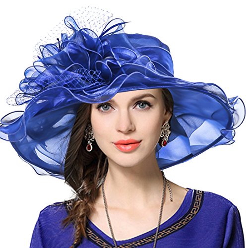 VECRY Damen Kirche Derby Kleid Fascinator Braut Mütze Britischer Tee Party Hochzeit Sonnenhüte (Blau)