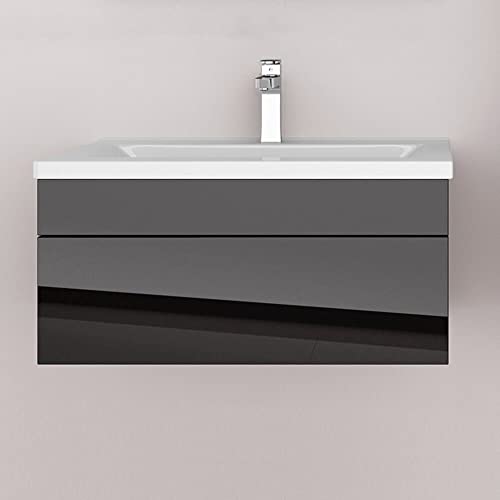 Home Deluxe - Badmöbel-Set - Wangerooge Big schwarz - S - inkl. Waschbecken und komplettem Zubehör - Breite Waschbecken: ca. 80 cm