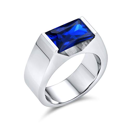 Bling Jewelry Geometrische 4CT Rechteck simuliert Saphir Zirkonia Smaragd geschnitten AAA CZ Herren Verlobungsring für Männer Silber Ton Edelstahl