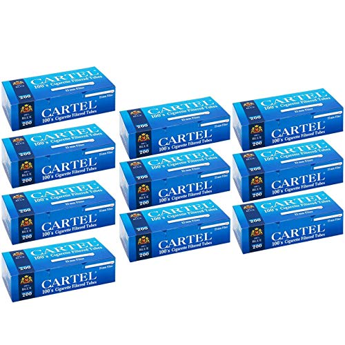 Cartel Blue Zigarettenfilter, 100 Stück, leer, weißer Filter, lange Spitzen, Premium-Papier, 2000 Stück