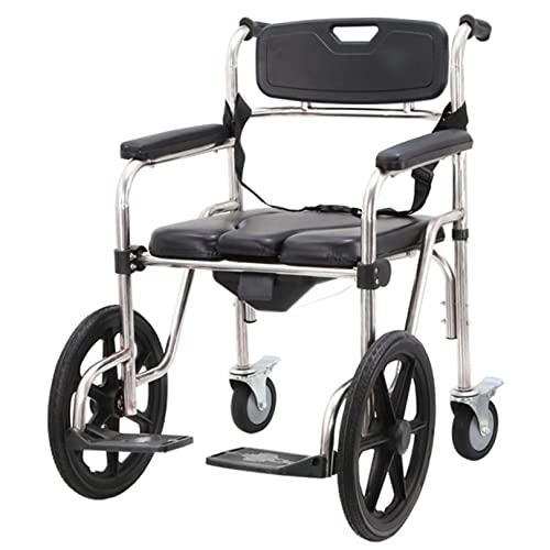 Toilettenrollstuhl mit Rädern und Pedal, 350 LBS Gewichtskapazität, 4-in-1-Multifunktionaler, tragbarer, strapazierfähiger Nachtkommode für ältere behinderte schwangere Frauen