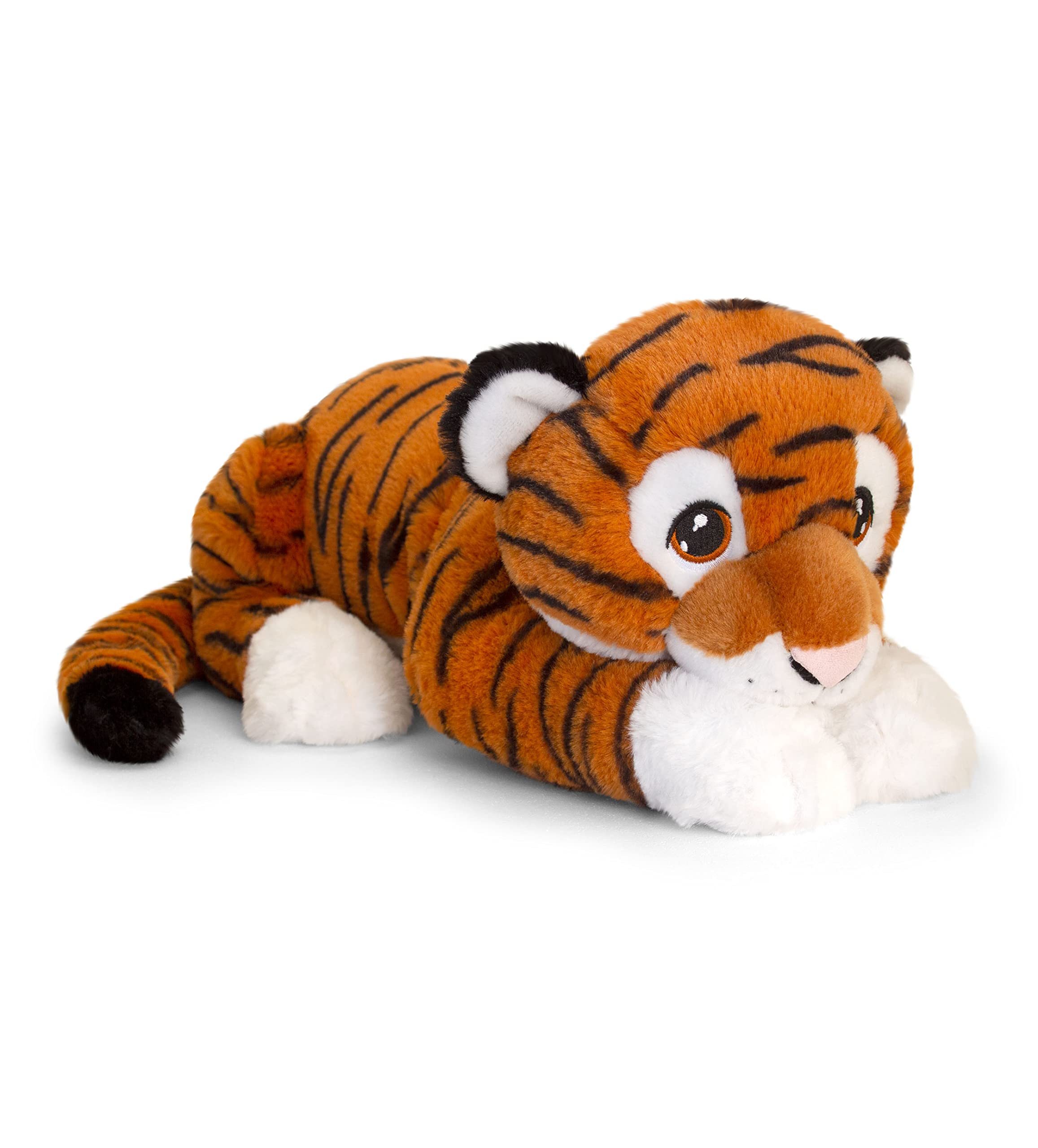 Keel Toys Keeleco SE6102 Plüschtier Tiger, ca. 45 cm, aus recycelten Materialien, Augen aufgestickt aus Baumwolle