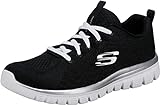 Skechers Damen Graceful Get Connected Sneaker,Black Mesh White Trim, 35 EU