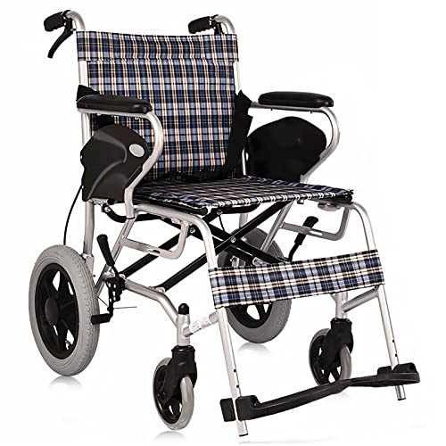 Bueuwe Ultraleicht Rollstuhl Faltbar Leicht Transportrollstühle, Kleiner Rollstühle für Erwachsene, Reiserollstuhl, Aufblasbare Stoßdämpfende Reifen, Sitzbreite 45 cm, Aluminium
