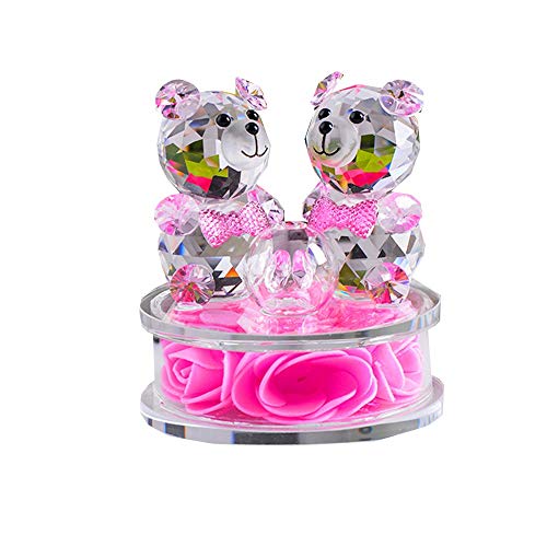 qianyue Rose Blume Crystal Glass Tiere Bär Figuren Ornamente Weihnachten Home Auto Dekoration Parfüm Flasche Feng Shui Begriff Geschenk (Rosa)