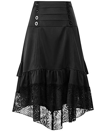 Cytree Damen Amelia Gothic Button Steampunk Gekräuselten Kuchen Rock Styles Low High Röcke (S, Schwarz1)