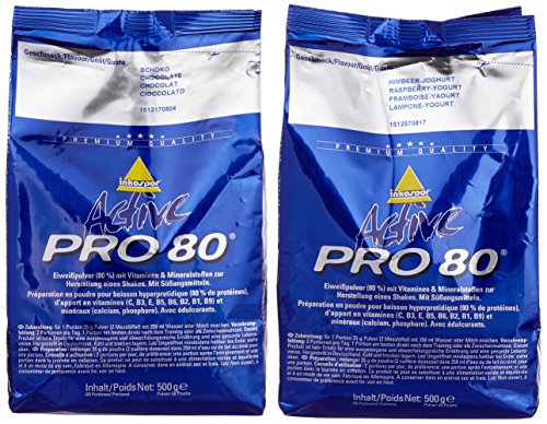 Inkospor Active Proteinshake Pro 80 Beutel 2er Mix Pack (2 x 500 g) Schoko/Himbeer-Joghurt, 1er Pack (1 x 1 kg)