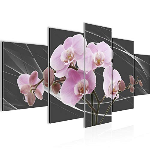 Bilder Blumen Orchidee 5 Teilig Bild auf Vlies Leinwand Deko Wohnzimmer Abstrakt Grau Rosa 202952b