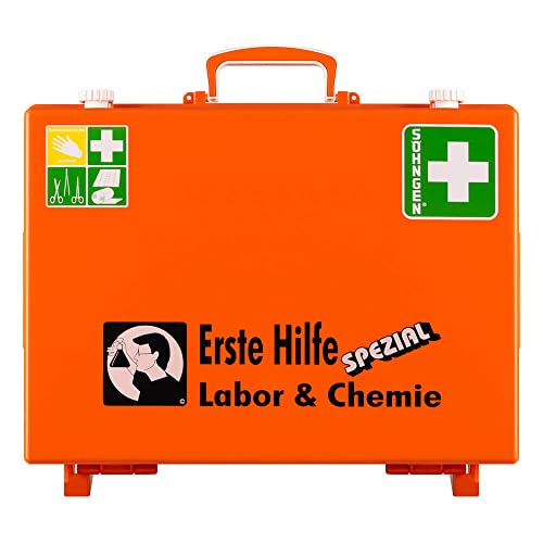 SÖHNGEN Erste-Hilfe-Koffer Labor/Chemie, Wandhalt, orange, ASR A4.3/DIN 13157 aus Kunststoff, Art.-Nr. 360106