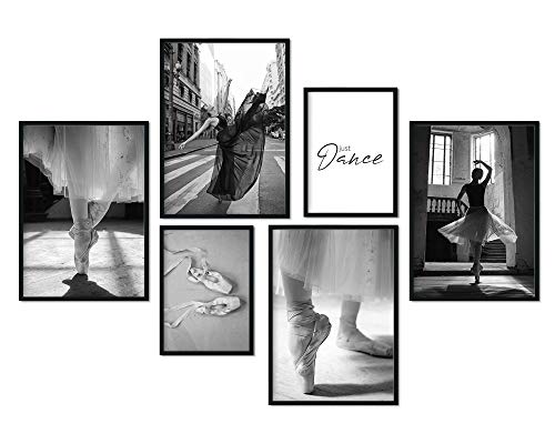 Premium Poster Set | Deko Bilder Wohnzimmer Modern | Schlafzimmer Bild für die Wand | (Ballerina, A3 | A4 in Holzrahmen (schwarz))