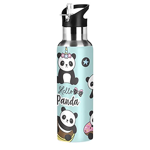 Wasserflasche mit süßem Panda-Motiv, BPA-frei, 600 ml, Edelstahl, Sport-Wasserflasche für Outdoor, Fitnessstudio, Wandern, Laufen