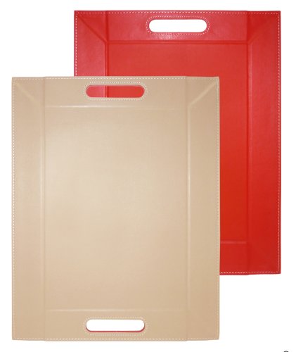 Freeform Tablett aus Kunstleder, wendbar, 45 x 35 cm, Rot / Taupe