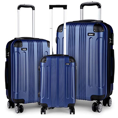 Kono Hartschale Koffer Trolley Leicht ABS 4 Räder Dunkelblau Reisekoffer Taschen Gepäck (Set)